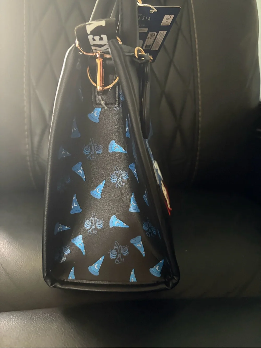 Primark Black Fantasia Mickey Tote with Blue Lettering and Gold Stars